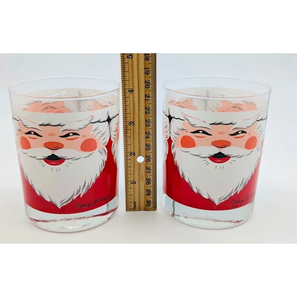 Vintage MCM Georges Briard Santa Claus Face Low Ball Glasses Set of 2 